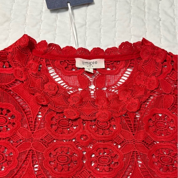 NWT Umgee Summer Vibrant Red Lace Blouse in Size S - Picture 10 of 12